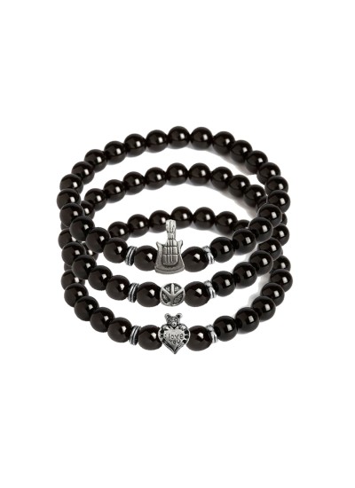 Black Onyx Multi-Design Bracelet Combo For Men/Boys